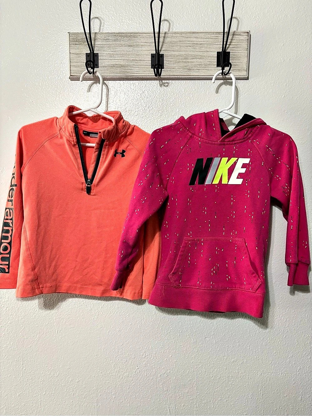 Nike and Under Armor Kids 3T Pink & Orange Hoodies